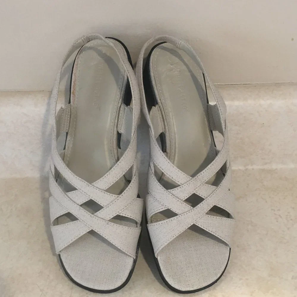White Stag Linen Open Toe Slip On Sandals